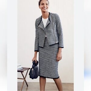 J. Crew Women's Black/White Tweed Moto Zip Blazer Jacket Long Sleeve Size 6